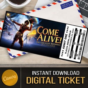 Druckbare Come Alive Musical Theater Ticket, personalisierte Geschenk offenbaren, bearbeitbare West End, Broadway Souvenir Andenken, Canva Download
