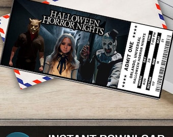 Halloween Horror Nights: Personlig biljettsouvenir (nedladdning av Canva)