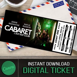 Druckbare CABARET Musical Theater Ticket, personalisierte Geschenk offenbaren, bearbeitbares West End, Broadway Souvenir Andenken, Canva Sofortiger Download