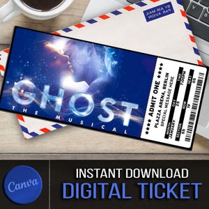 Entrada sorpresa de Ghost Broadway para imprimir, entrada de colección para el musical Ghost, entrada de recuerdo editable para el musical Ghost