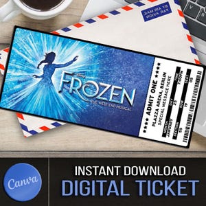 Druckbare Gefrorene Broadway Surprise Ticket. Bearbeitbares Musiktheater Faux Event Eintritt Souvenir Andenken. Canva Digitaler Download