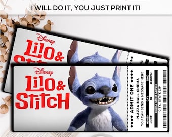 Lilo and Stitch Custom Movie Ticket Template, Surprise Movie Tickets, Lilo and Stitch Birthday Gift, Printable Event Movie Digital Ticket