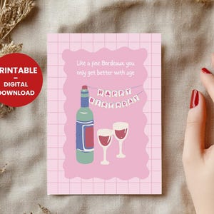 Carte d'anniversaire vin, carte d'anniversaire imprimable, carte d'anniversaire drôle pour amis, carte d'anniversaire humoristique, carte d'anniversaire pleine d'esprit, carte d'anniversaire pour collègues