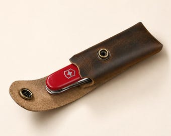 Personalized Leather Swiss Army Knife Sheath | Custom Multitool Belt Pouch | Handmade Full Grain Leather EDC Holster | Engraved Gift for Men