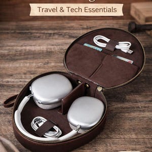 Leather Headphone Case for AirPods Max & Sony WH-1000XM5 XM4 XM6, Hard Shell Travel Case, Full Grain Leather, Personalized Gift
