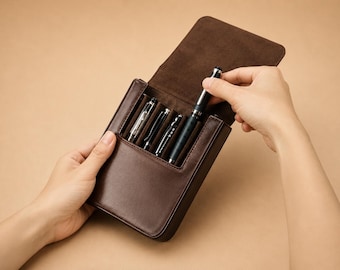 Personalized Leather Pen Case | Handmade Crazy Horse Leather Pen Holder Organizer | Luxury Fountain Pen Storage Box | Travel Pen Case Gift