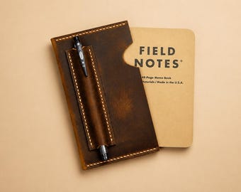 Personalized Leather Field Note Cover |Handmade Field Notes Sleeve with Pen Holder |Minimalist Pocket Notebook Cover |Leather Journal Holder