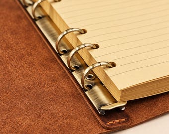 Personalized A6 Leather Journal, Refillable 6 Ring Planner, Engraved Leather Notebook, Gift for Writers