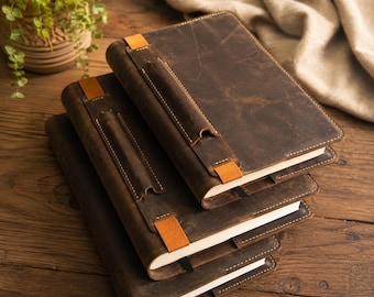 Personalized Full Grain Leather Bible Cover with Pen Holder, Custom Engraved Christian Gift