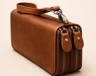 Genuine Leather Long Wallet for Men – Zipper Around Cowhide Clutch, RFID Card Holder, Phone Pocket, Gift for Him