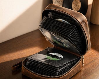 Leather CD Case 56 Disc – Vintage DVD Storage Organizer, Retro Music Collection Holder, Personalized Gift for Music Lovers