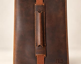Personalized Full Grain Leather Bible Cover with Pen Holder, Custom Engraved Christian Gift