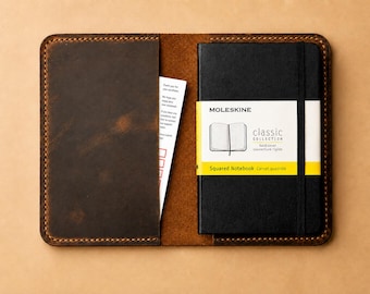 Personalized Leather Moleskine Pocket Cover, Handmade Notebook Cover, Moleskine Volant & Cahier Journal Sleeve, Custom Gift