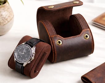Personalized Leather Watch Roll, 1-6 Slot Travel Watch Case, Watch Organizer Box, Custom Watch Holder, Gift for Him