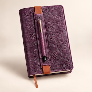 Purple Leather Personalized Bible Cover, Custom Bible Name Engraved, Christian Gifts for Women | Hand-Stitched