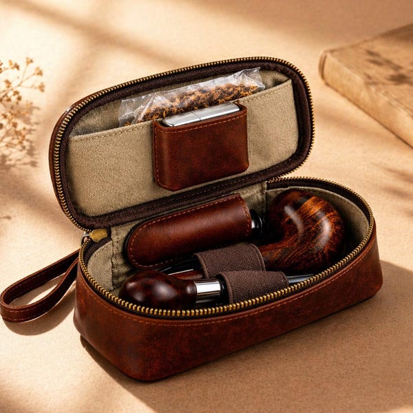 Personalized Leather Pipe Pouch, Travel Tobacco Pipe Case, Gift for Pipe Smoker, Father's Day Gift, Pipe Organizer