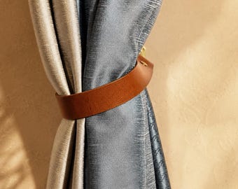 Leather Curtain Tie Backs, Vegetable Tanned Leather Curtain Holdbacks, Minimalist Window Tiebacks, Brass Hardware, Handmade Home Decor