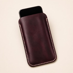 Personalized Full Grain Leather Phone Sleeve – Handmade, Custom Fit