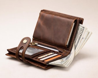 Leather Wallet with AirTag Holder, RFID Blocking Wallet for Men gift, Personalized Italian Leather Wallet, Slim Bifold Wallet, Gift for Him