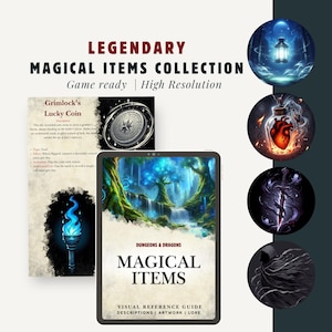 Collection d'objets magiques D&D - Cartes d'objets imprimables et guide visuel pour les MD et les joueurs - Fichiers PDF et PNG à téléchargement numérique - Fait pour vous