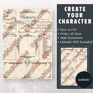 D&D Character Sheet 5e - Editable and Printable PDF - Digital Download for DnD Players and Dungeon Masters - Custom Fillable RPG Sheet