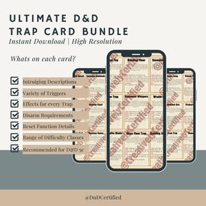 Pacote de Cartas de Armadilha DnD - Mais de 50 Cartas de Armadilha Imprimíveis para Dungeons and Dragons - Acessórios de RPG para Mestres/Mestres de Jogo - Download Instantâneo PDF Recortado D&D