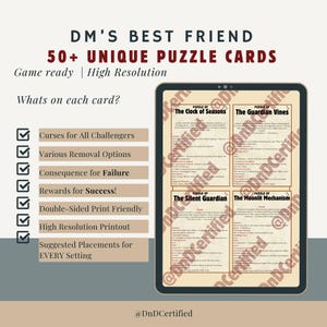 Mais de 50 cartas de quebra-cabeça D&D para 5e - Desafios imprimíveis para Mestres de Dungeon - Dificuldade fácil, média e difícil - Conjunto para download digital instantâneo