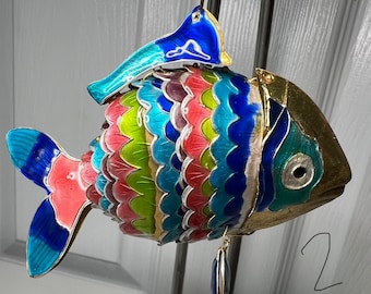 Duża ruchoma, ruchoma ozdoba z emalii Cloisonné w kolorze tęczy