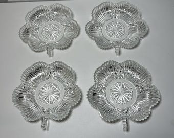 1930s 4-Federal Glass Crystal Cut Clover Shaped Candy/Nut Dish Trinket Dish
