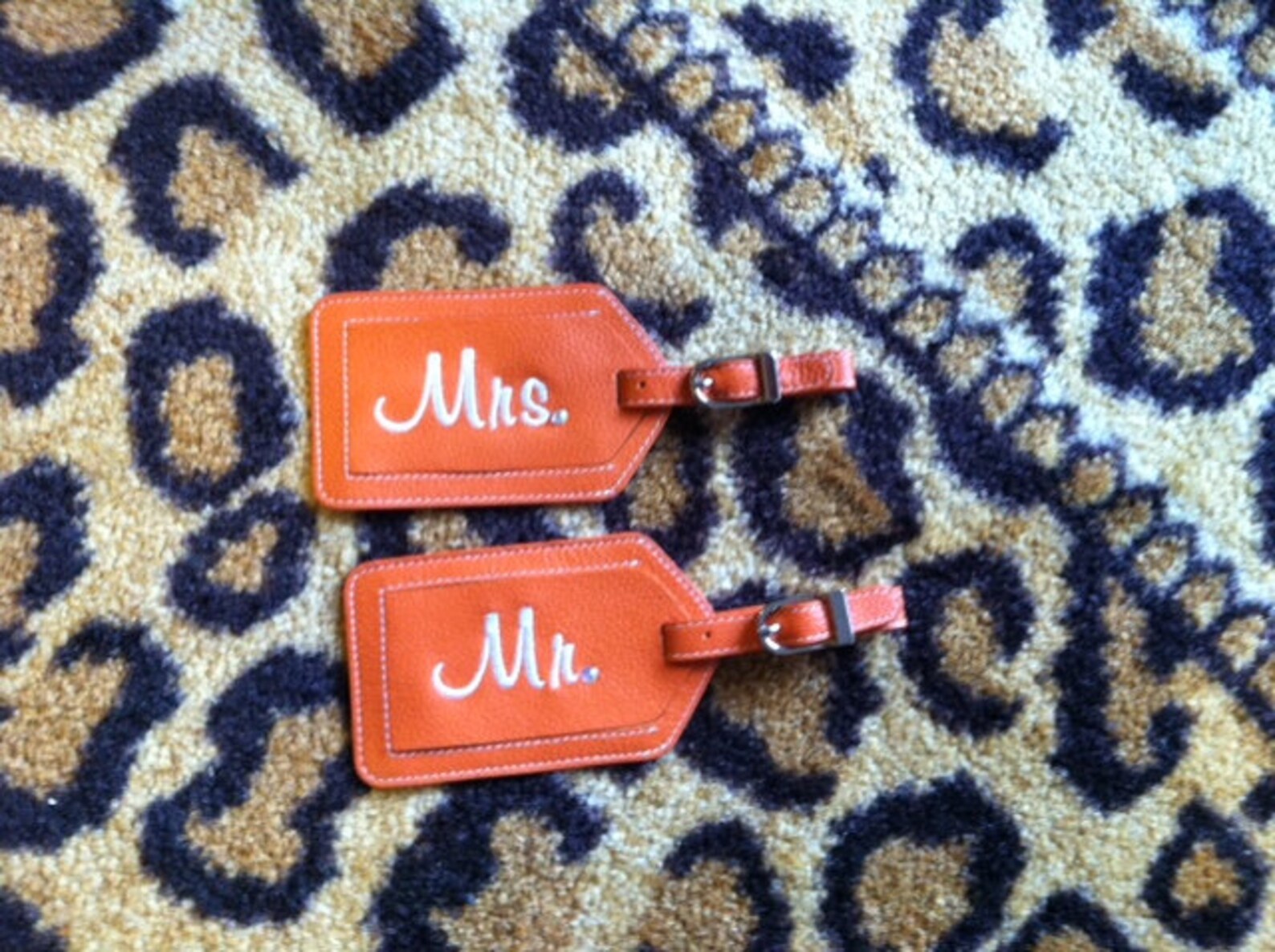 Two Personalized Leather Luggage Tags Mr and Mrs with a little Etsy
