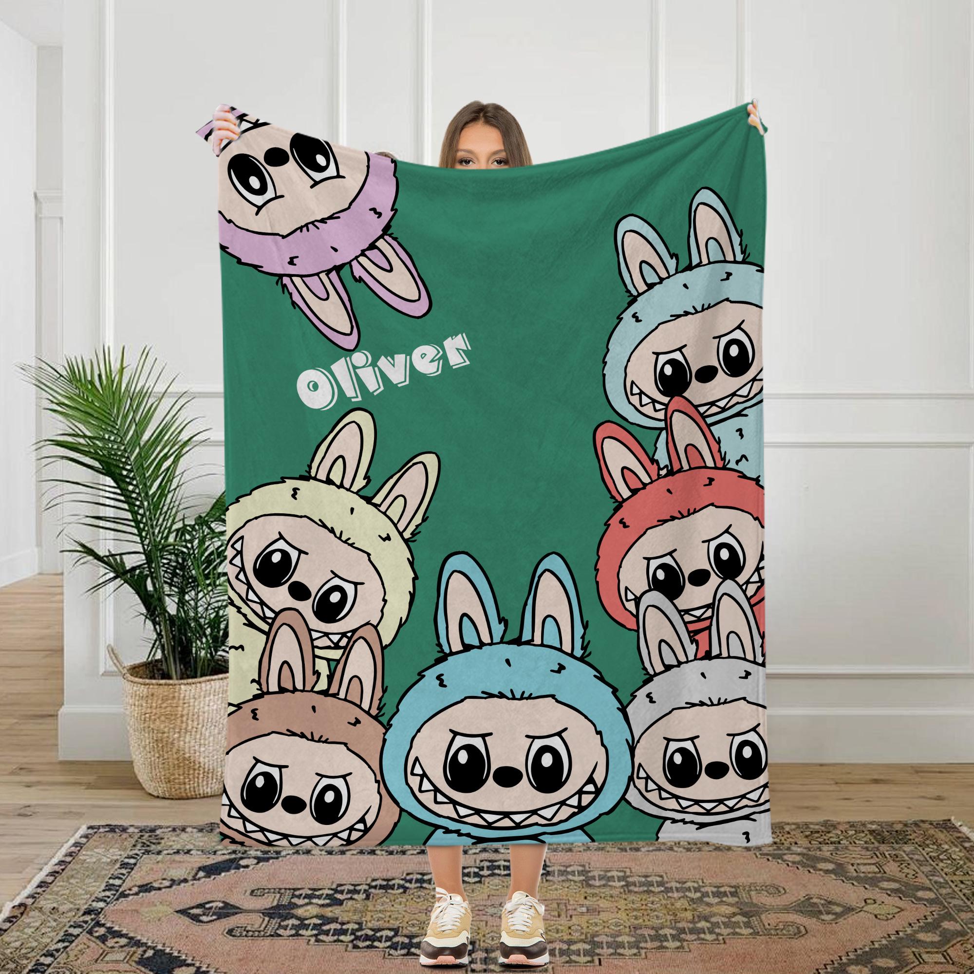 Labubu Blanket, Custom Name Blanket, Blanket With Labubu Theme, Personalized Colorful Kids Blanket, Birthday Gift, Gifts for kids.