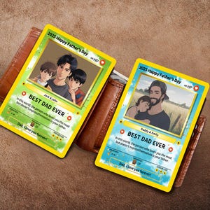 Carte portefeuille personnalisée de style photo/bande dessinée - cadeau unique pour la fête des pères, carte transactionnelle fête des pères personnalisée, cadeau pour papa d'une fille et d'un fils.