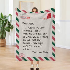 Manta con carta de amor personalizada, regalo personalizado para mamá, manta de franela escrita a mano para papá u hombres, día de la madre, regalo de aniversario de algodón.