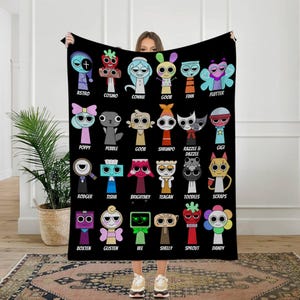 Personalized Sprunki Characters Blankets, Colorful Cartoon Game Blankets, Comfortable Flannel Blanket, Fun Gifts for Children and Gamers.