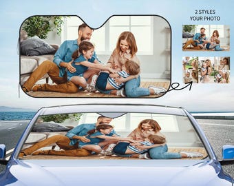 Custom Car Windshield Shade, Father&#39;s Day Gift, Personalized Photo Auto Sun Shade Gift for Dad, Your Photo Car Sun Protector.