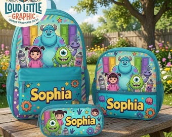 Personalized Backpack Set, Monster Inc School Bag, Toddler Lunch Box, Gift for Girl, Back to School 2026, First Day Of School, Preschool