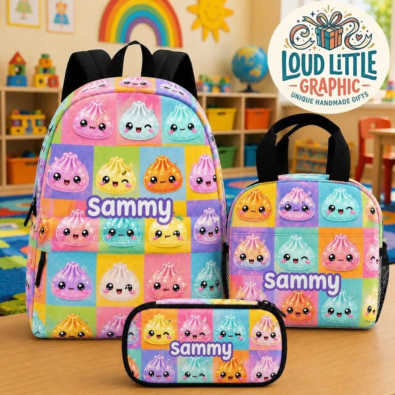 Personalized Dumpling Backpack, Custom Name Backpack, Back To School, Backpack Set, Gift For Her, Daycare School Bag, Preschool Bag image 2