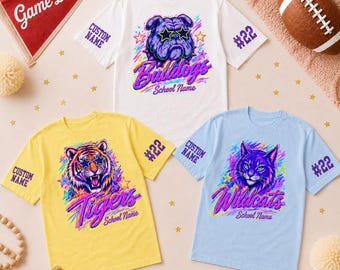 Custom Mascot Sports Shirt, Personalized School Team Tee, Game Day, Custom Name Number Tee, Gift for Her, School Spirit Tee