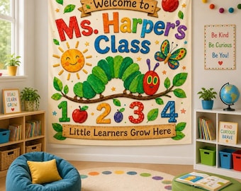 Custom Caterpillar Classroom Banner, Back to School Decor, Teacher Name Sign, Preschool Wall Art, Gift for Teacher