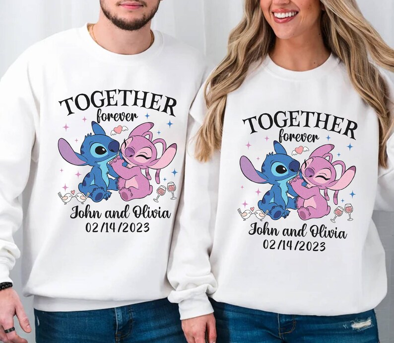 Stitch And Angel Couple Shirt | Stitch Angel Together Forever Shirt | Wifey and Hubby Couples Matching Shirt | Disneyland Valentine Shirt image 3