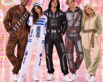 Chewbacca R2D2 Darth Vader Mandalorian Yoda Cosplay Pijamas Jumpsuit, Character Jumpsuit, Halloween Costume, Group Party Outfit