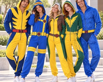 Wolverine Cyclops Rogue Phoenix Beast Costume Onesie, Superhero Cosplay Jumpsuit, Halloween Costume, Group Party Outfit