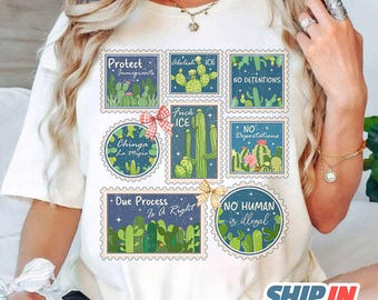 Cactus Doodle Postage Stamps Tee, Anti ICE Postage Stamps Shirt, Subtle Abolish ICE Shirt, Abolish Ice Shirt, Anti Trump Proimmigration Tee