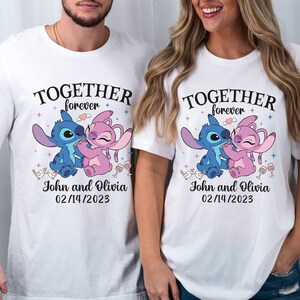 Stitch And Angel Couple Shirt | Stitch Angel Together Forever Shirt | Wifey and Hubby Couples Matching Shirt | Disneyland Valentine Shirt image 1