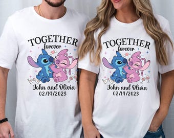 Stitch And Angel Couple Shirt | Stitch Angel Together Forever Shirt | Wifey and Hubby Couples Matching Shirt | Disneyland Valentine Shirt