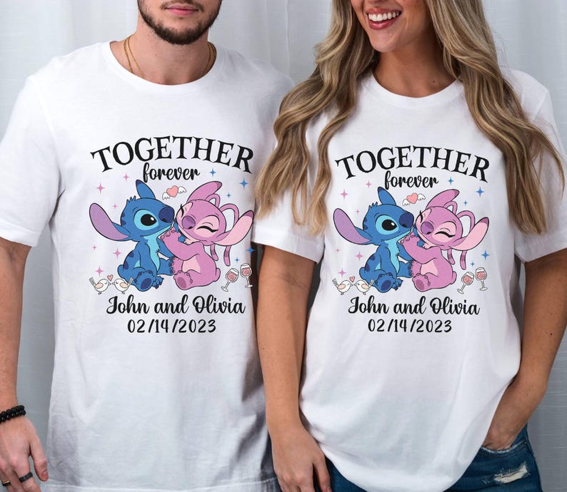 Stitch And Angel Couple Shirt | Stitch Angel Together Forever Shirt | Wifey and Hubby Couples Matching Shirt | Disneyland Valentine Shirt image 1