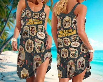 Vintage New Achievement Women Dress, Dungeon Crawler Carl Sling Summer Dress, Princess Donut Cat Sundress Gaming Lover Sleeveless Dress