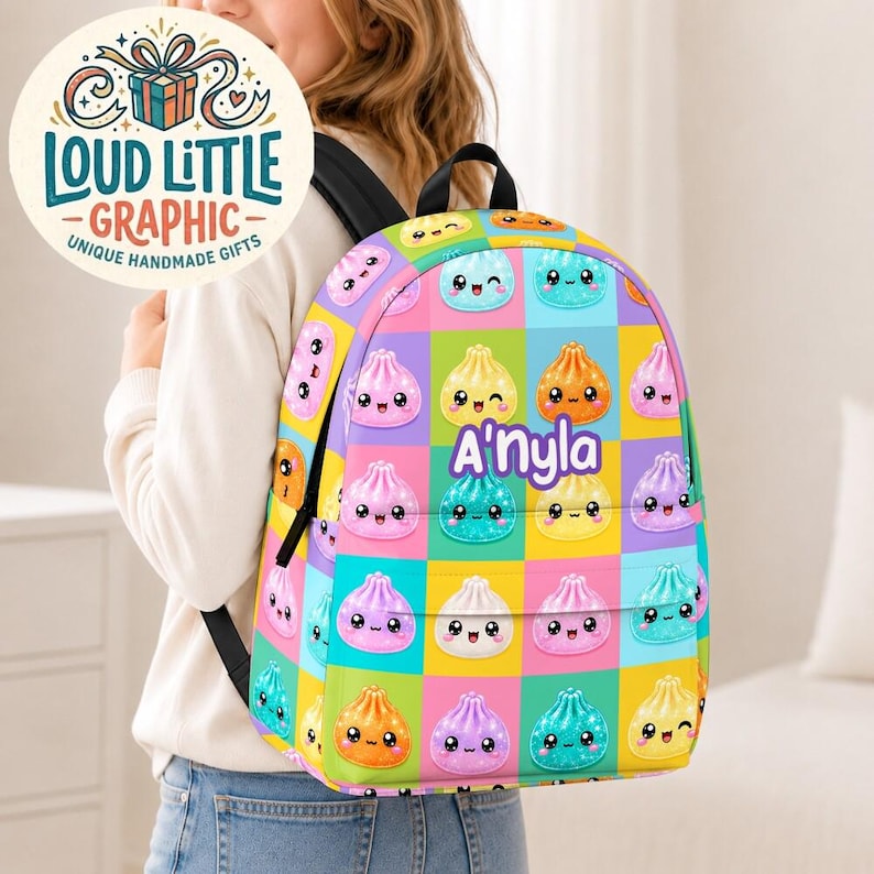 Personalized Dumpling Backpack, Custom Name Backpack, Back To School, Backpack Set, Gift For Her, Daycare School Bag, Preschool Bag image 1
