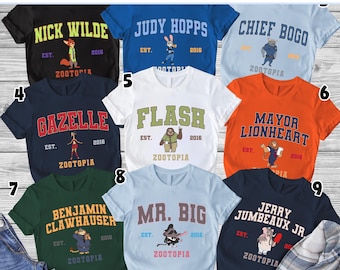 Descarga digital de Zootopia Varsity, DisneyWorld Nick Wilde, Judy Hopps, Gazelle, Flash, Yax. Regalo de cumpleaños para fans de Zootopia, Disneyland PNG.