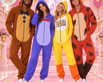 Freddy Halloween Costume, Freddy Bonnie Chica Foxy Onesie, Halloween Horror Character Jumpsuit, Sleepover Party Matching